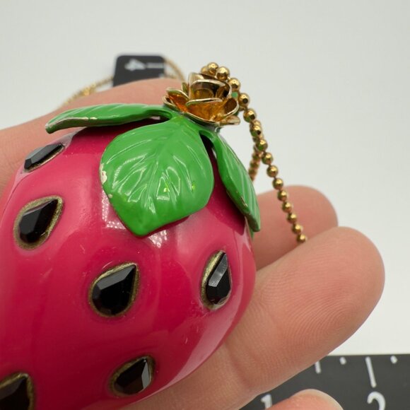 Betsey Johnson Picnic Strawberry Ant Pendant Necklace Pink Crystal Ball Chain - Picture 13 of 15